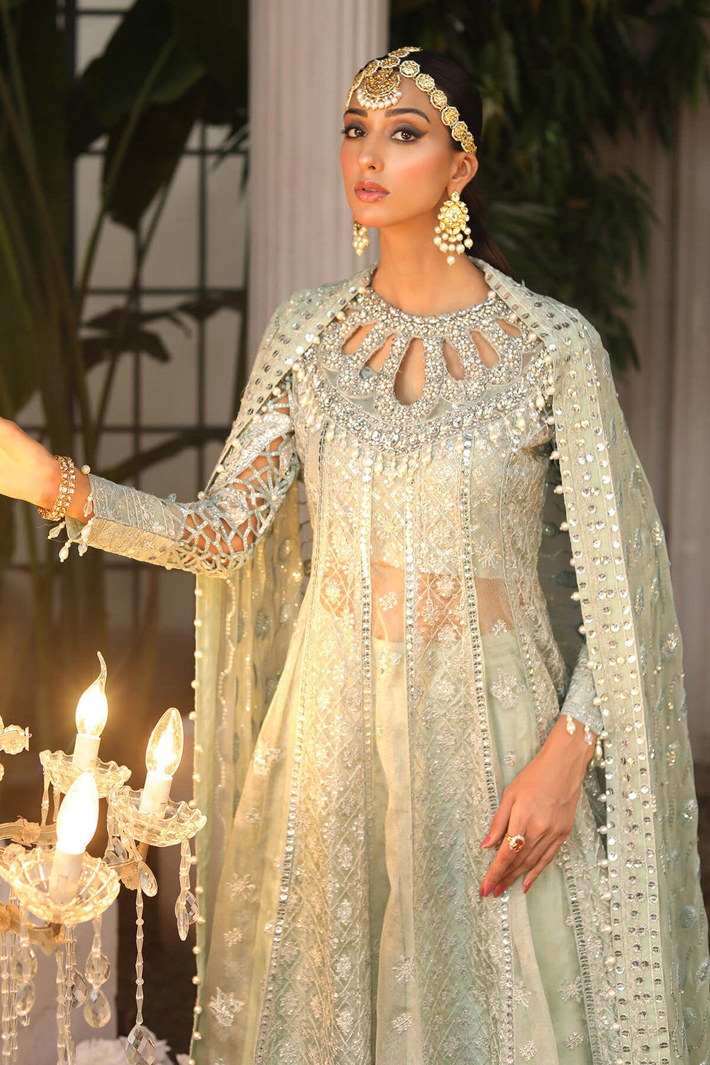 Raeesa Premium | Wajadan Wedding Formals | WD-2 Pea Green - House Of Anaya