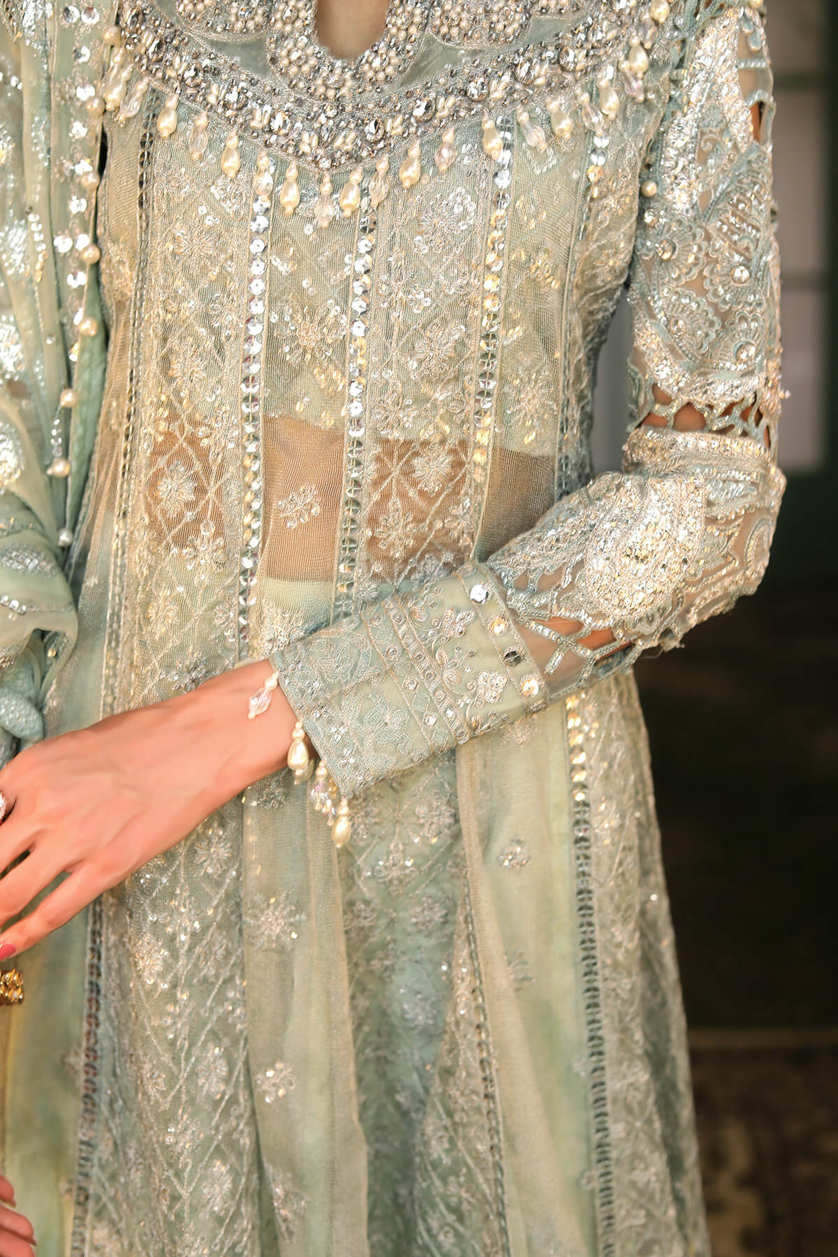 Raeesa Premium | Wajadan Wedding Formals | WD-2 Pea Green - House Of Anaya