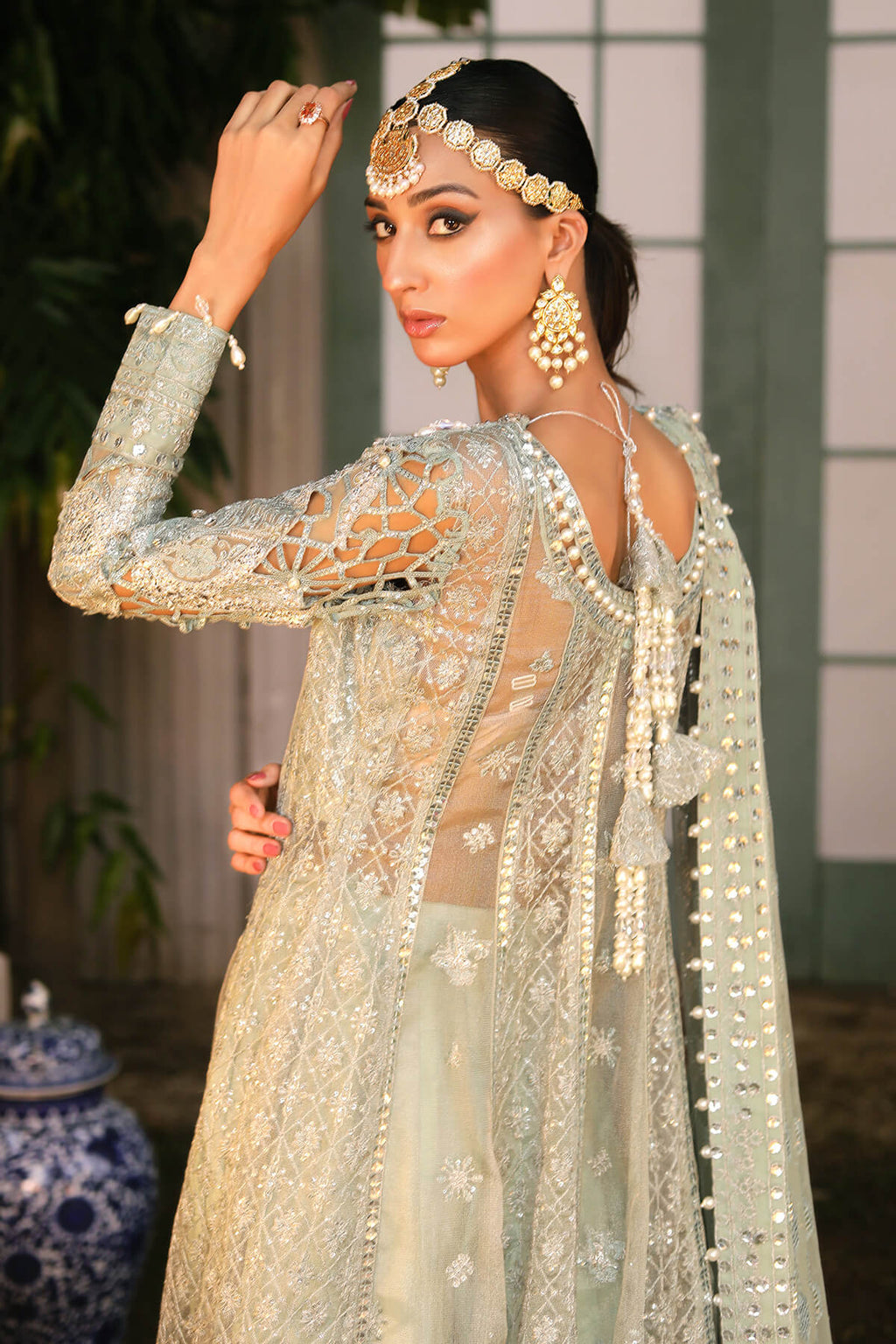 Raeesa Premium | Wajadan Wedding Formals | WD-2 Pea Green - House Of Anaya