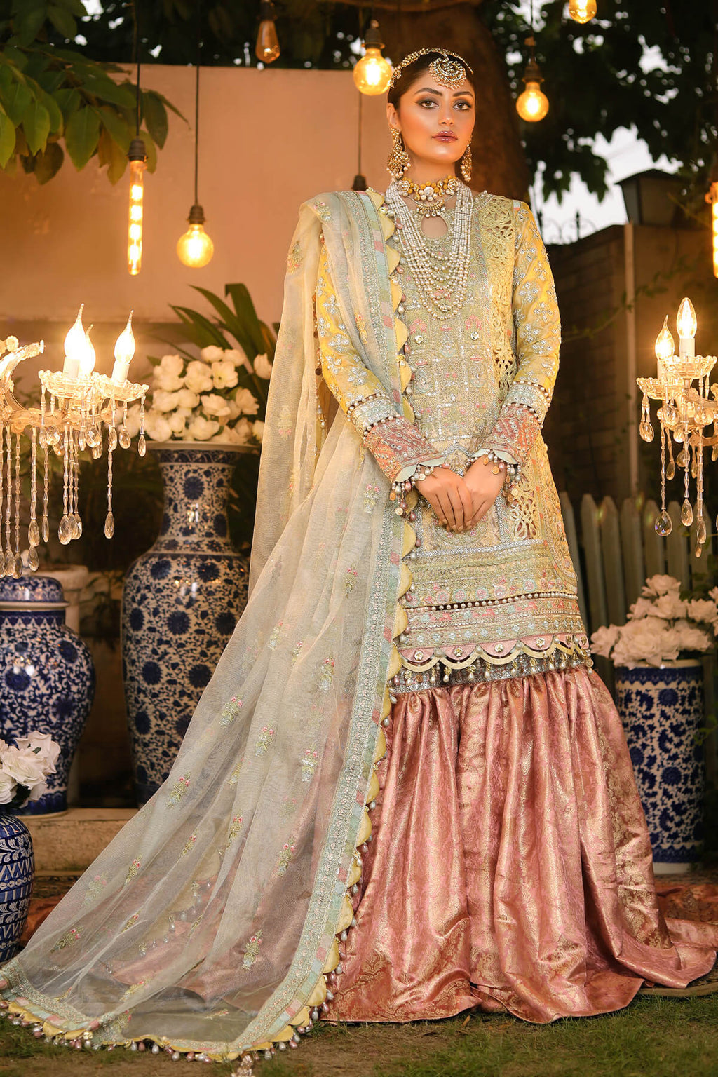 Raeesa Premium | Wajadan Wedding Formals | WD-4 Lemon Chiffon - House Of Anaya