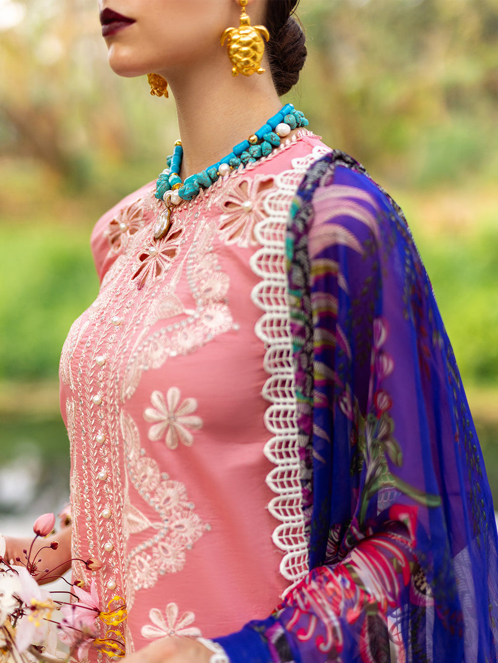 Roheenaz | Dahlia Embroidered Lawn 24 | Orchid - Riwayat-e-Khas
