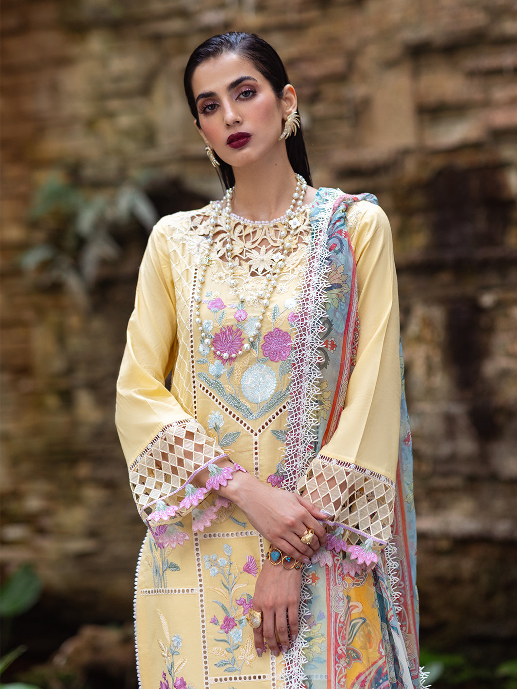 Roheenaz | Dahlia Embroidered Lawn 24 | Daffodil - Riwayat-e-Khas