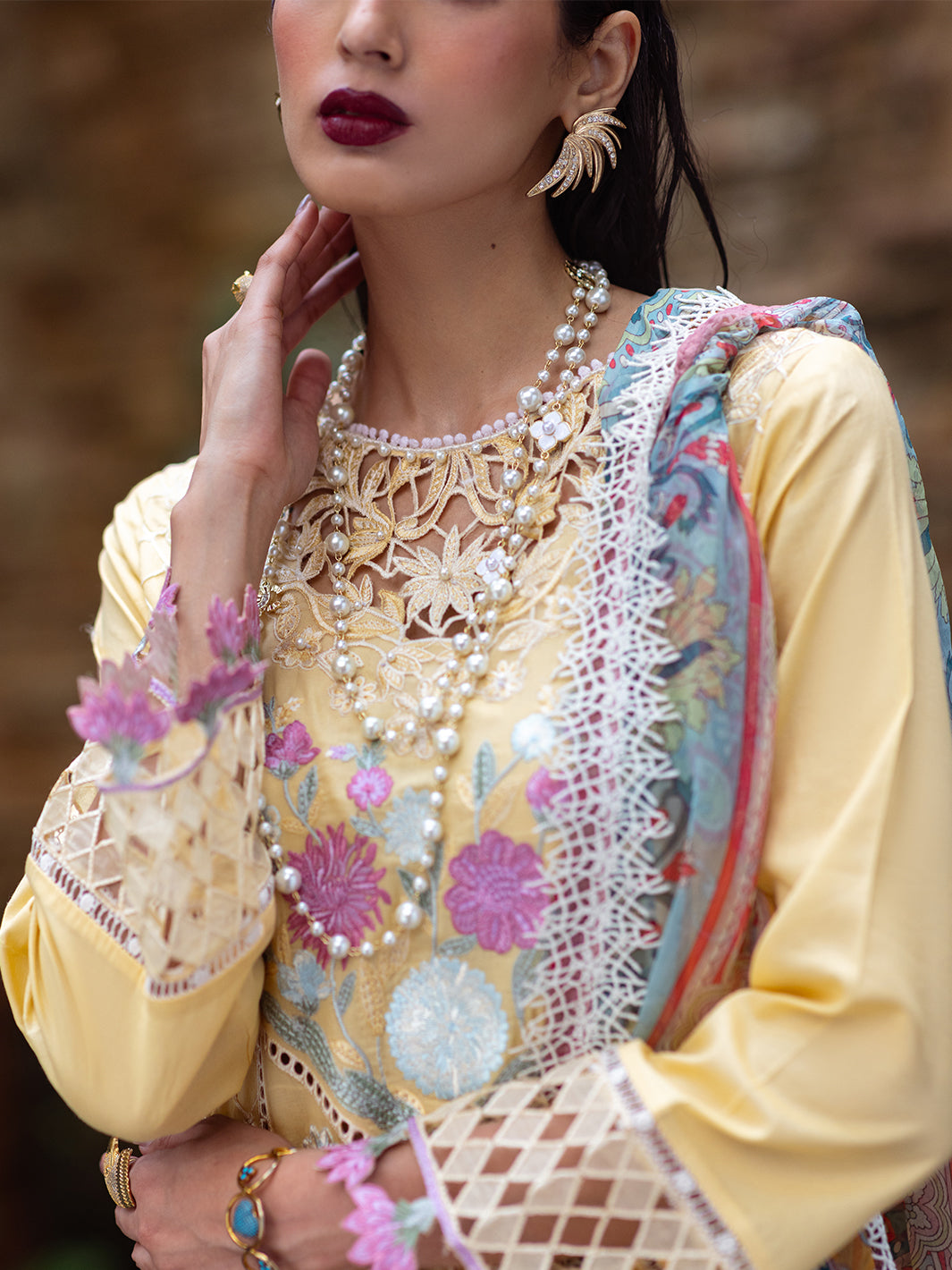 Roheenaz | Dahlia Embroidered Lawn 24 | Daffodil - Riwayat-e-Khas
