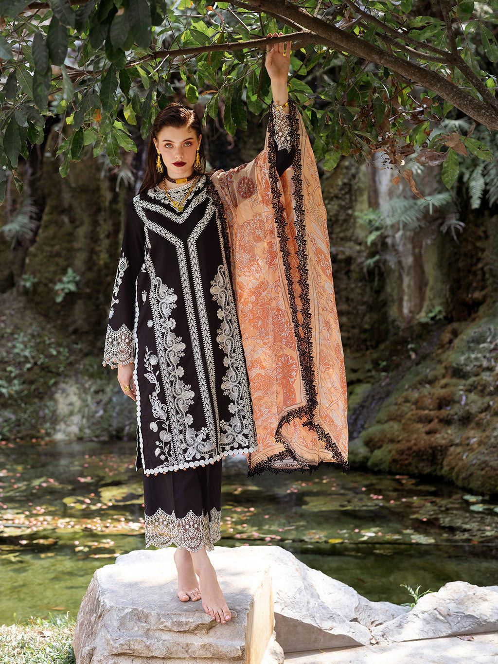 Roheenaz | Dahlia Embroidered Lawn 24 | Celandine - Riwayat-e-Khas
