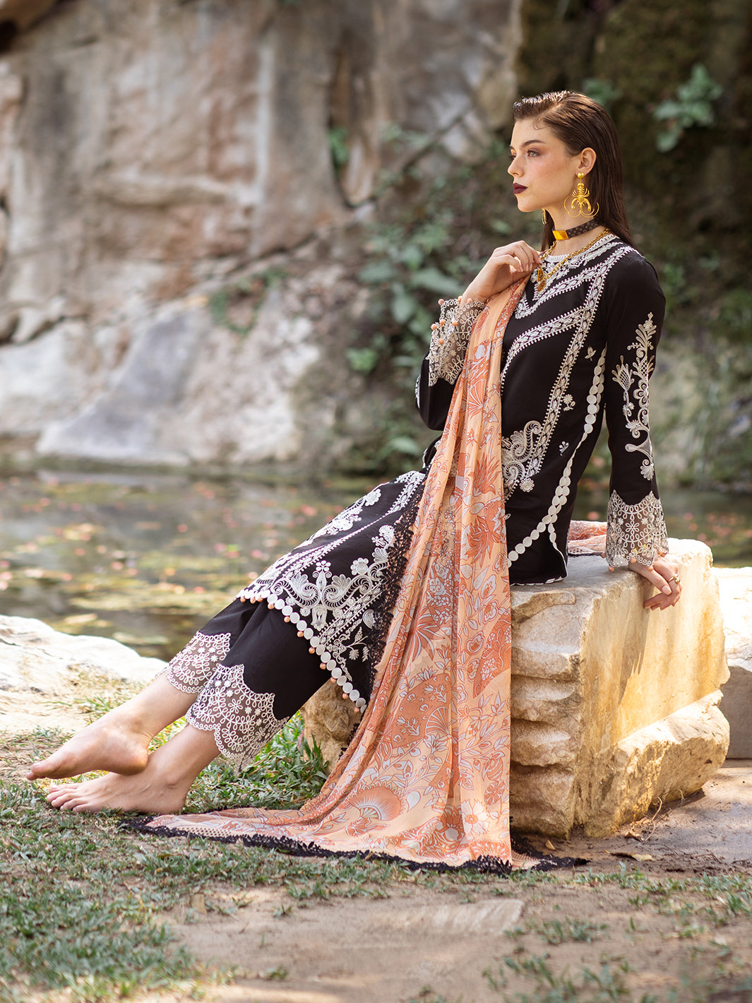 Roheenaz | Dahlia Embroidered Lawn 24 | Celandine - Riwayat-e-Khas