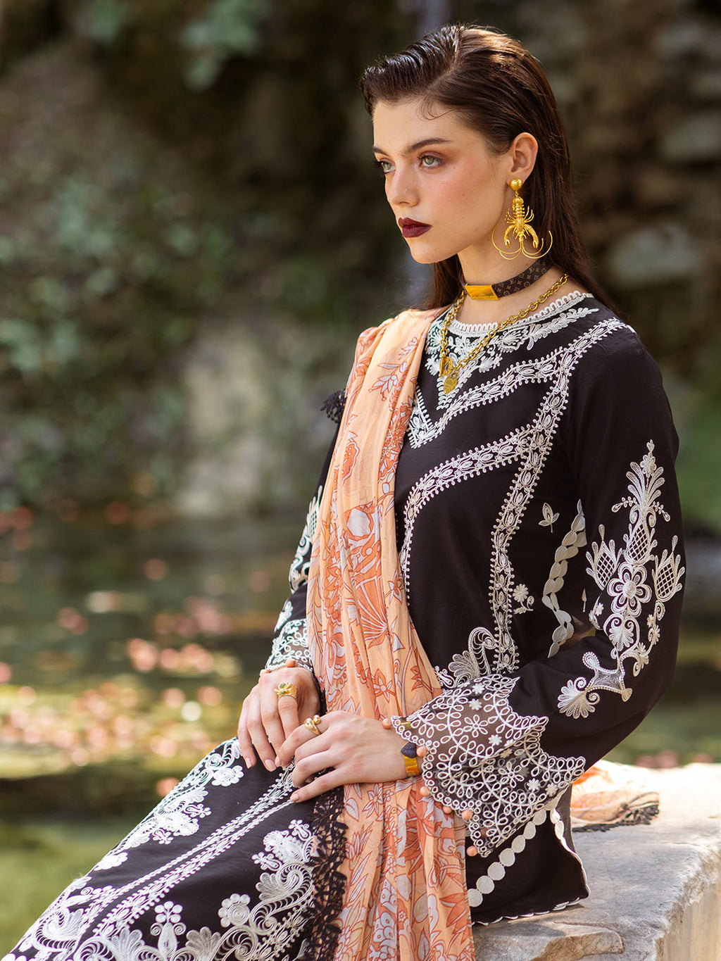 Roheenaz | Dahlia Embroidered Lawn 24 | Celandine - Riwayat-e-Khas