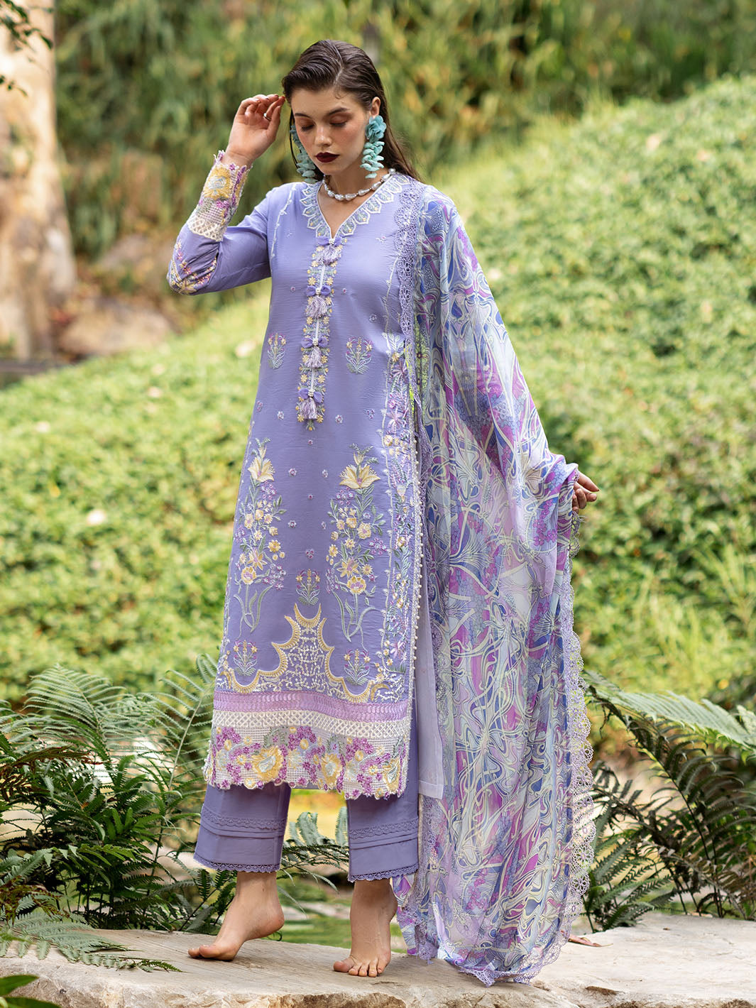 Roheenaz | Dahlia Embroidered Lawn 24 | Aster - Riwayat-e-Khas