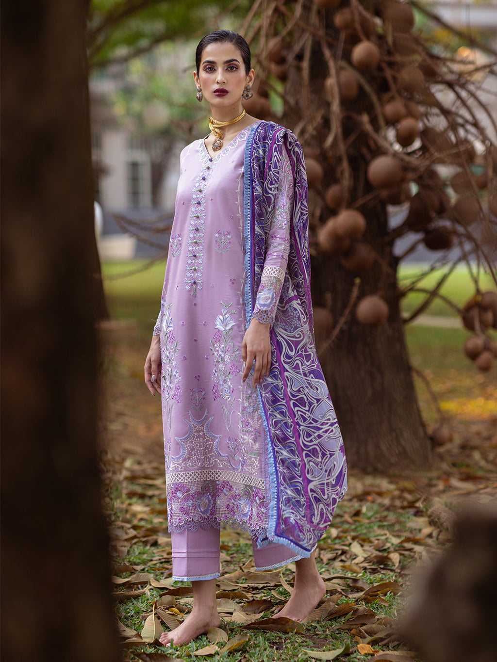 Roheenaz | Dahlia Embroidered Lawn 24 | Hyacinth - Riwayat-e-Khas