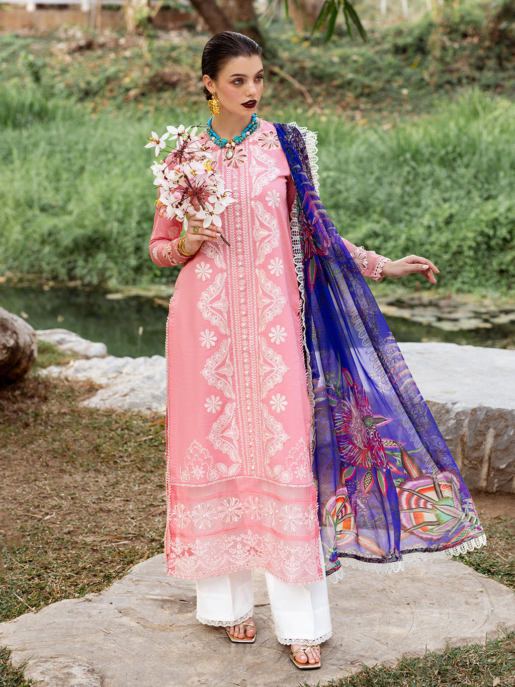 Roheenaz | Dahlia Embroidered Lawn 24 | Orchid - Riwayat-e-Khas