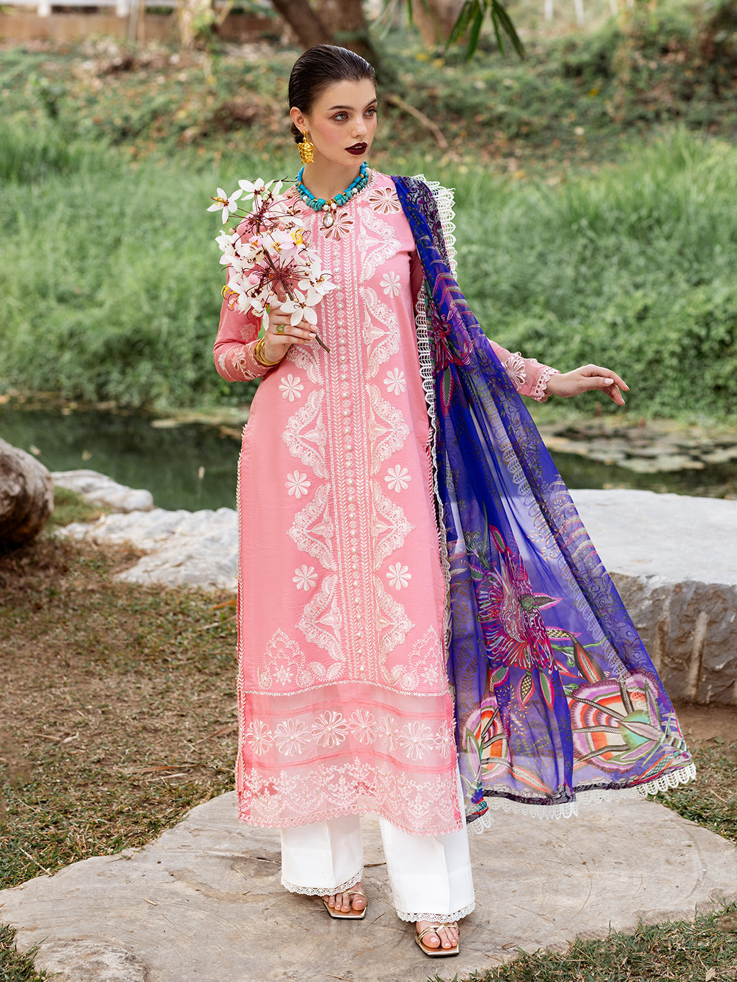 Roheenaz | Dahlia Embroidered Lawn 24 | Orchid - Riwayat-e-Khas