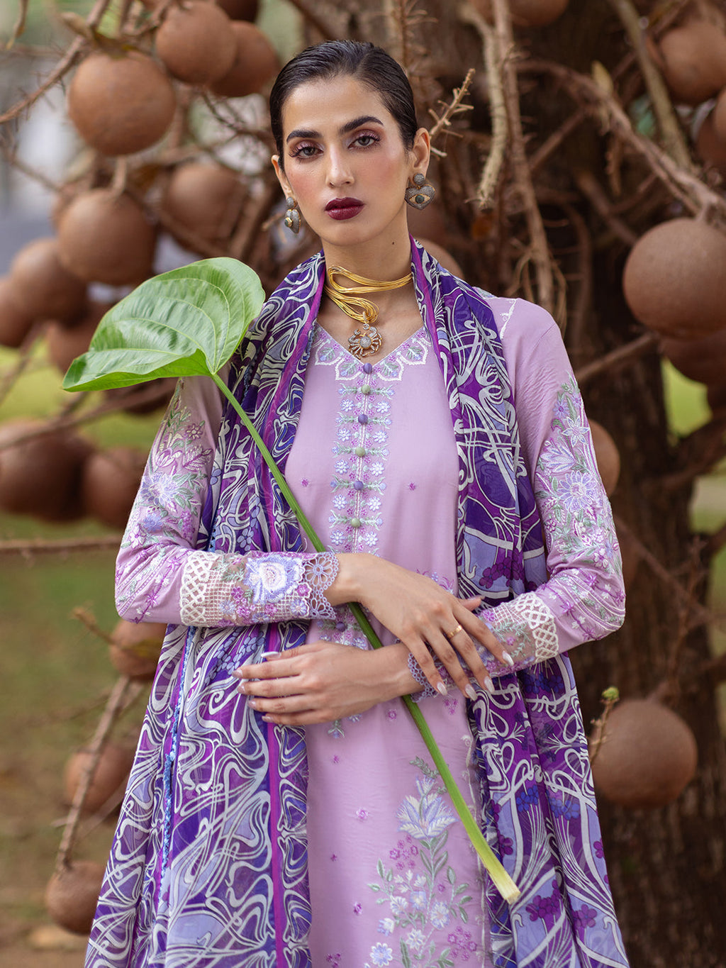 Roheenaz | Dahlia Embroidered Lawn 24 | Hyacinth - Riwayat-e-Khas