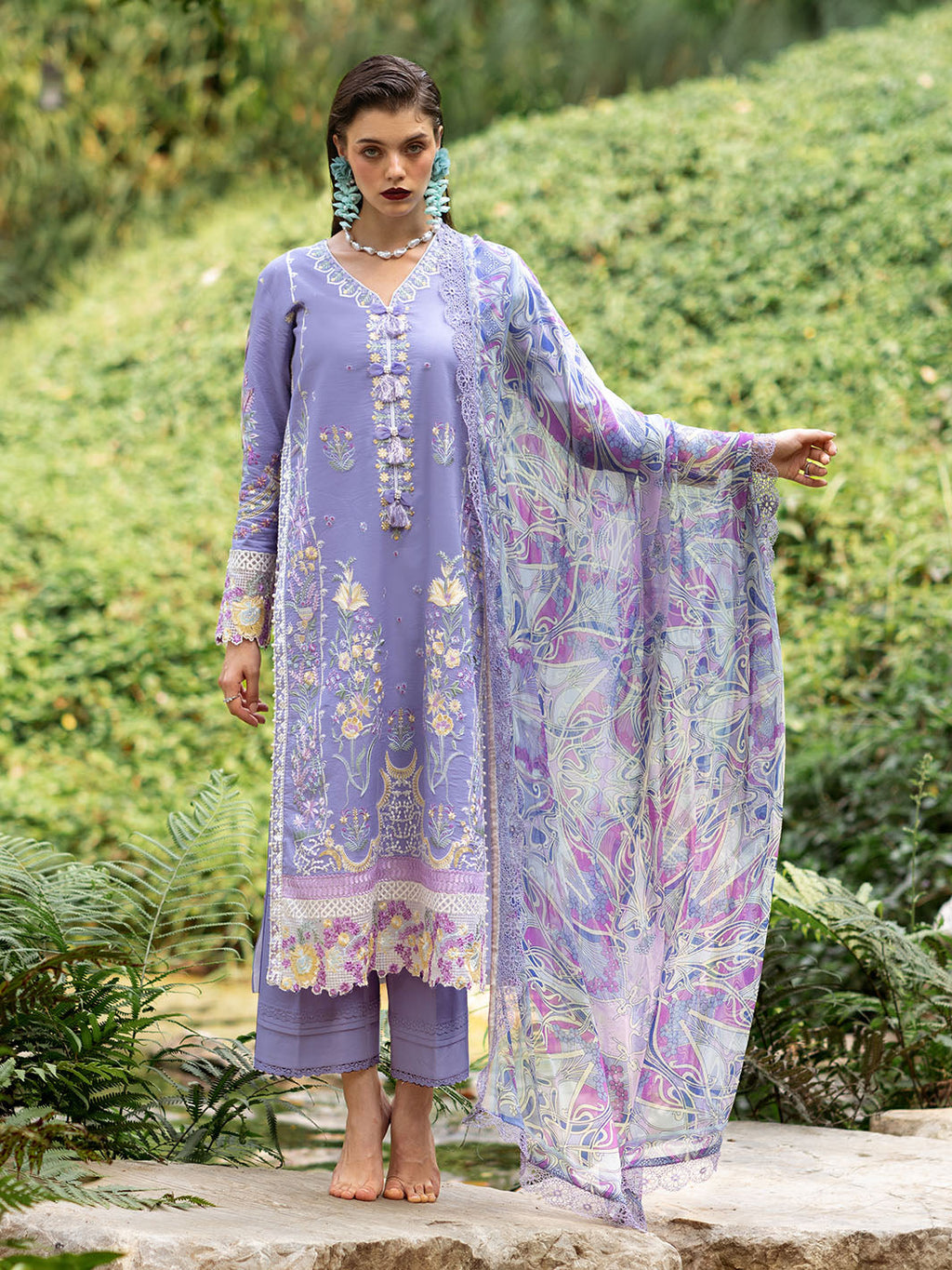 Roheenaz | Dahlia Embroidered Lawn 24 | Aster - Riwayat-e-Khas