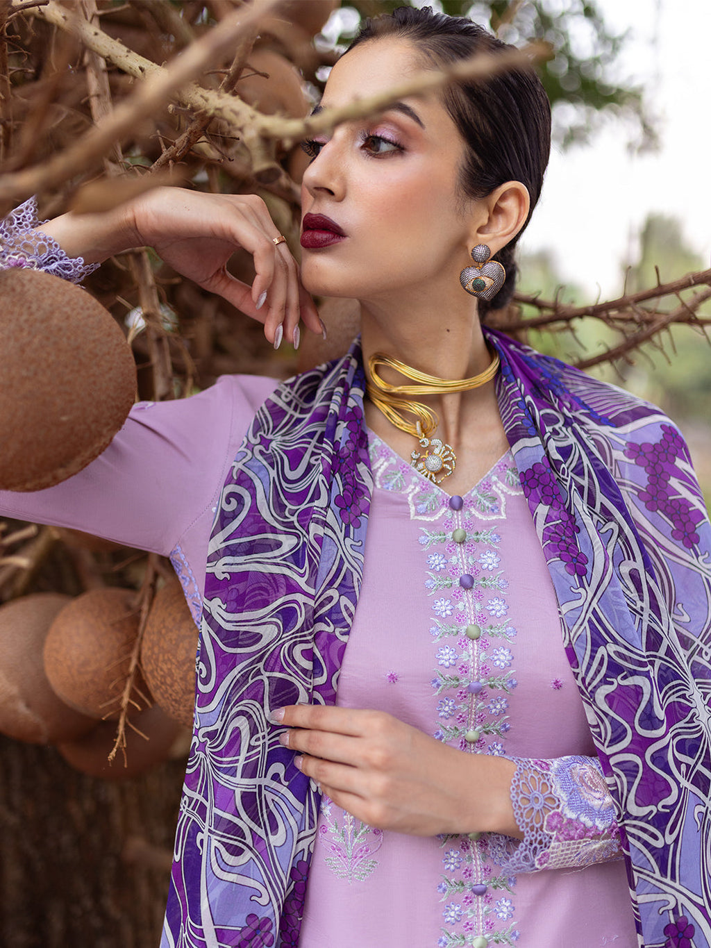 Roheenaz | Dahlia Embroidered Lawn 24 | Hyacinth - Riwayat-e-Khas