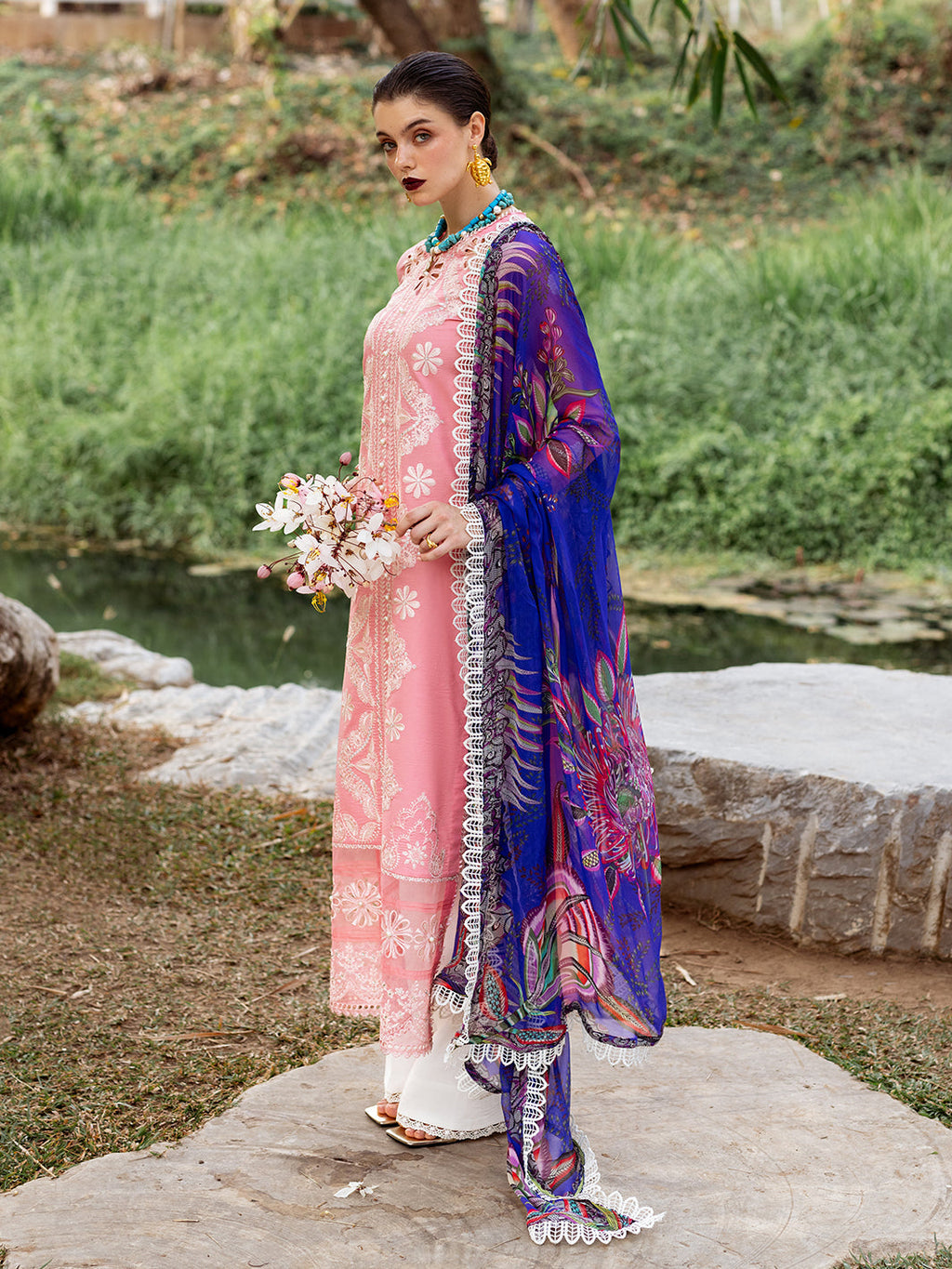 Roheenaz | Dahlia Embroidered Lawn 24 | Orchid - Riwayat-e-Khas