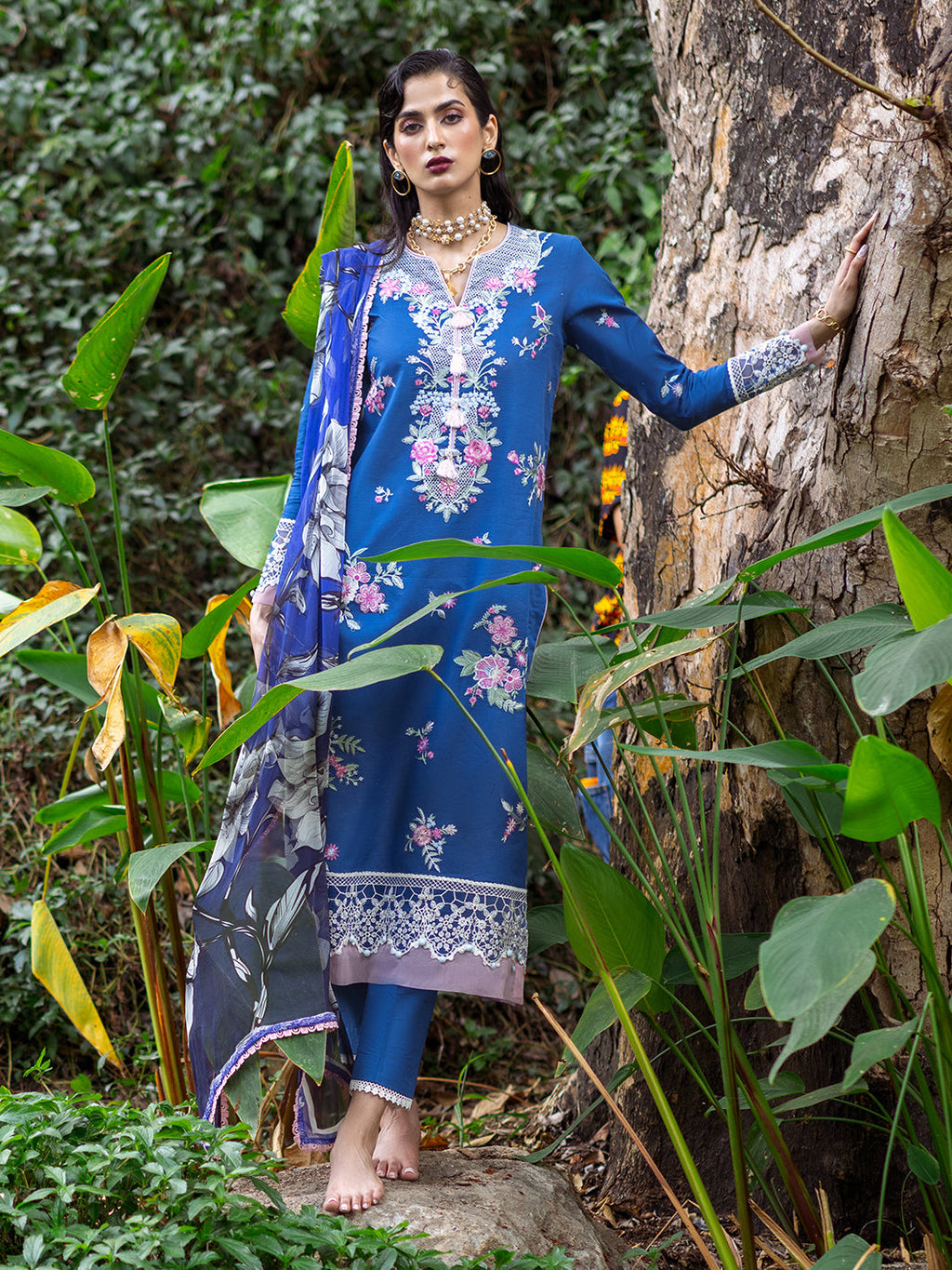 Roheenaz | Dahlia Embroidered Lawn 24 | Bluebell - Riwayat-e-Khas