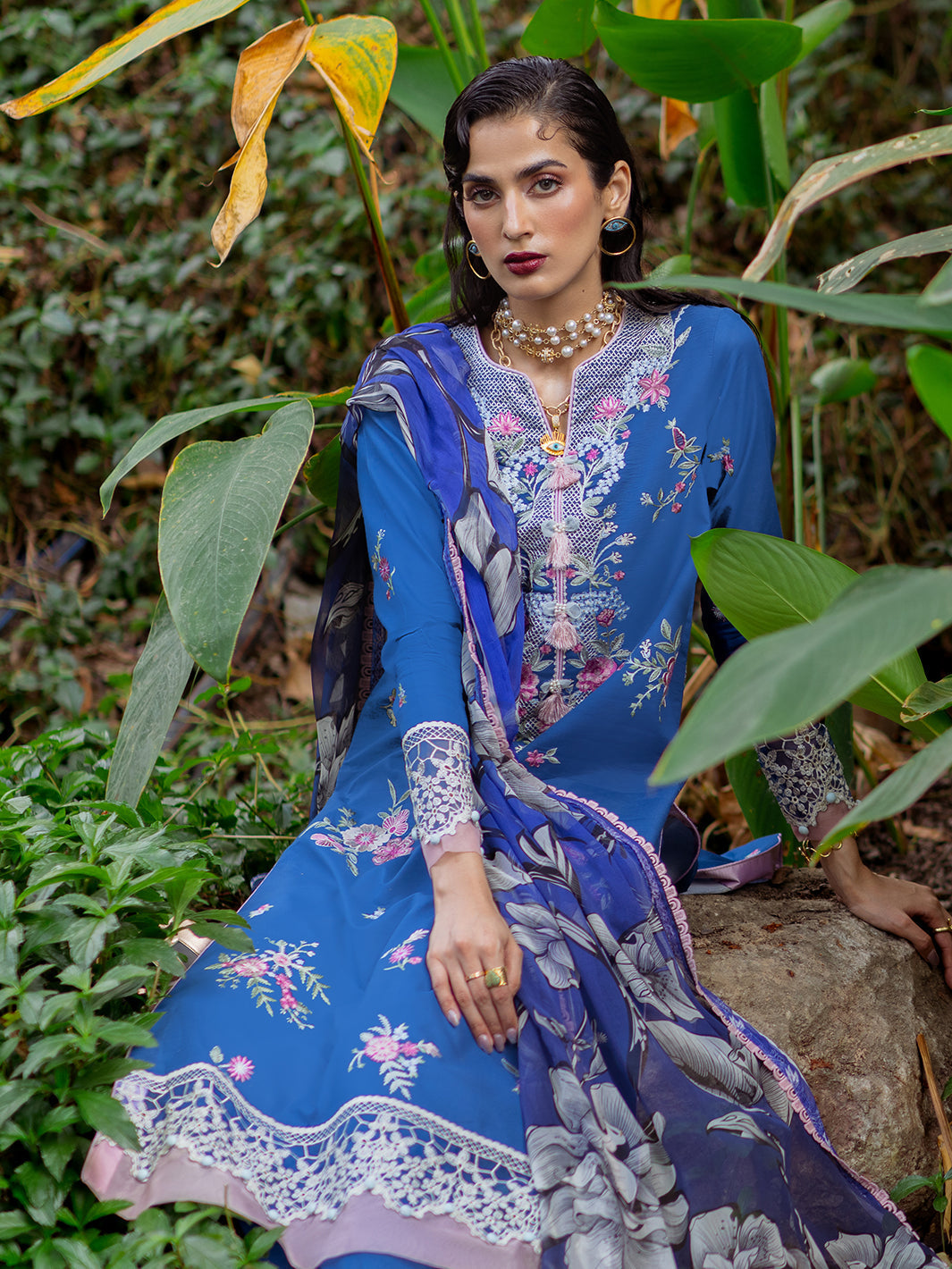 Roheenaz | Dahlia Embroidered Lawn 24 | Bluebell - Riwayat-e-Khas