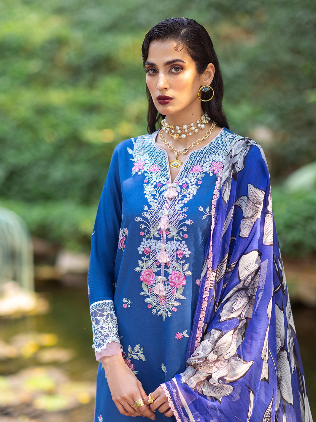 Roheenaz | Dahlia Embroidered Lawn 24 | Bluebell - Riwayat-e-Khas