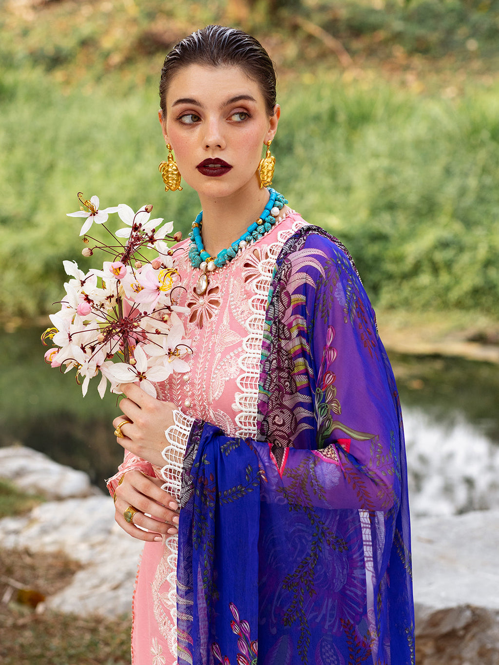 Roheenaz | Dahlia Embroidered Lawn 24 | Orchid - Riwayat-e-Khas