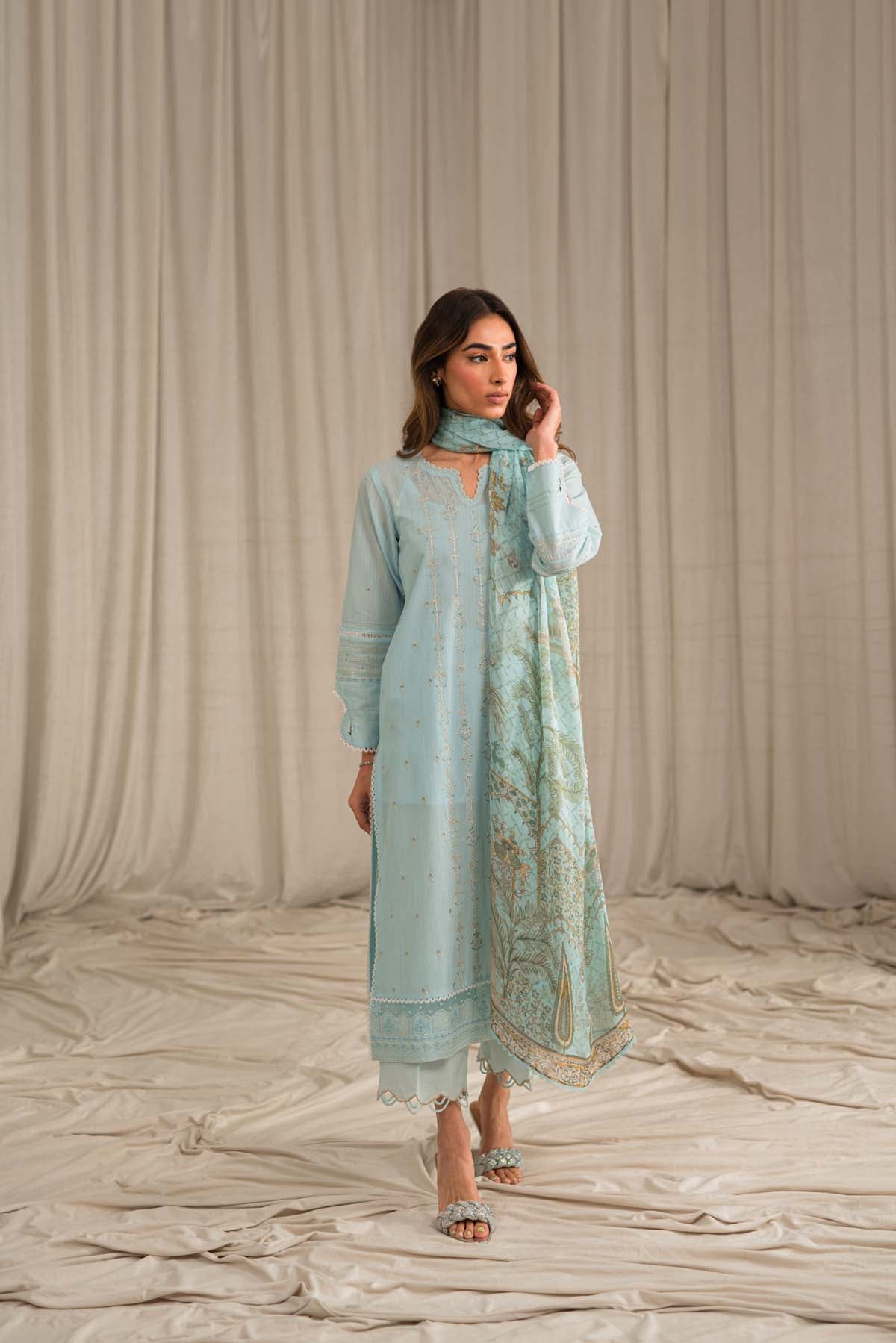 Sahar | Mirage Spring Luxury 24 | Slub Lawn 3 Piece (Embroidered) - Riwayat-e-Khas