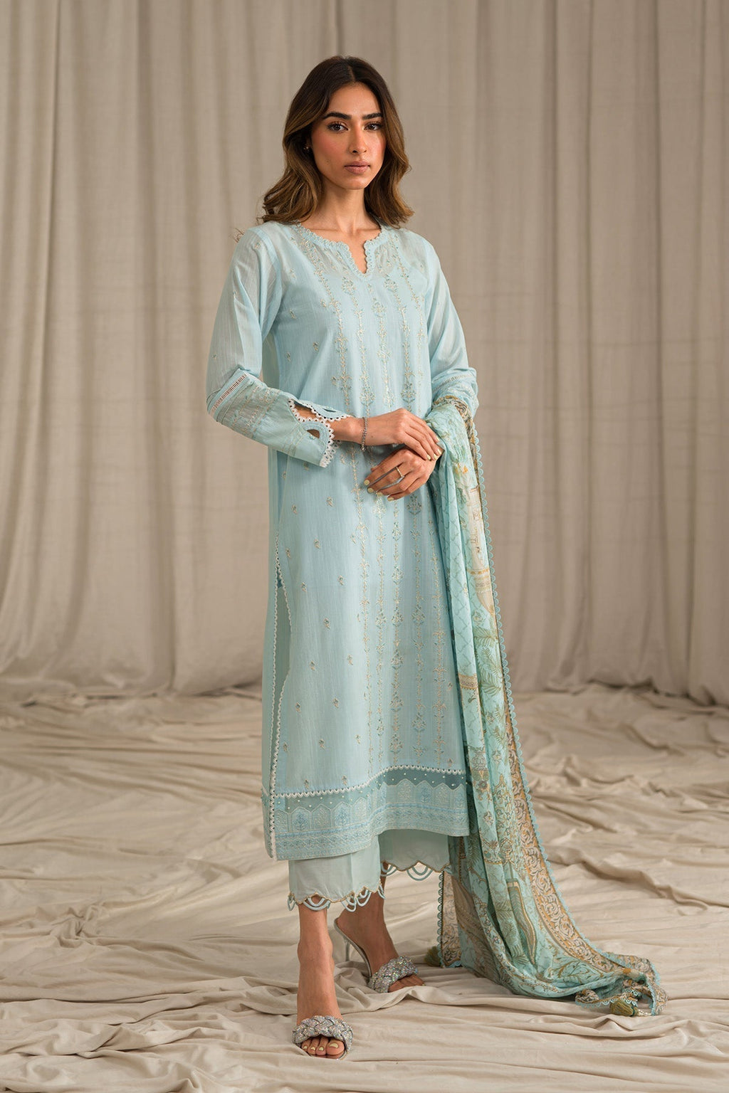 Sahar | Mirage Spring Luxury 24 | Slub Lawn 3 Piece (Embroidered) - Riwayat-e-Khas