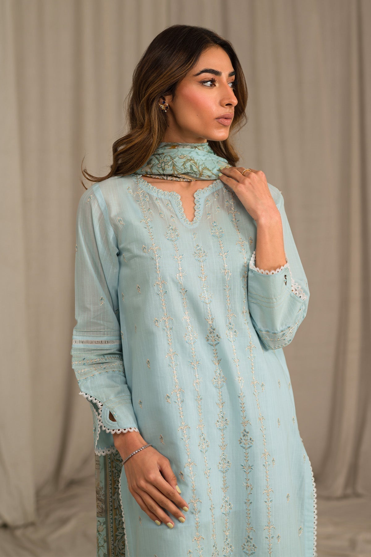 Sahar | Mirage Spring Luxury 24 | Slub Lawn 3 Piece (Embroidered) - Riwayat-e-Khas