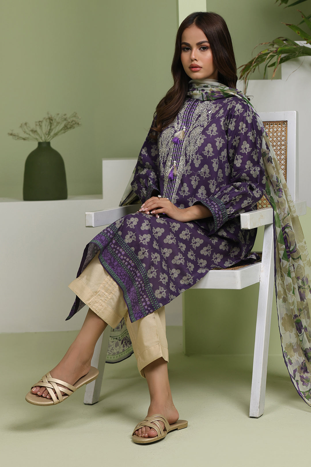 Zellbury | Unstitched 2 Piece Lawn | Embroidered Shirt Dupatta - 1695 - Libasekhas