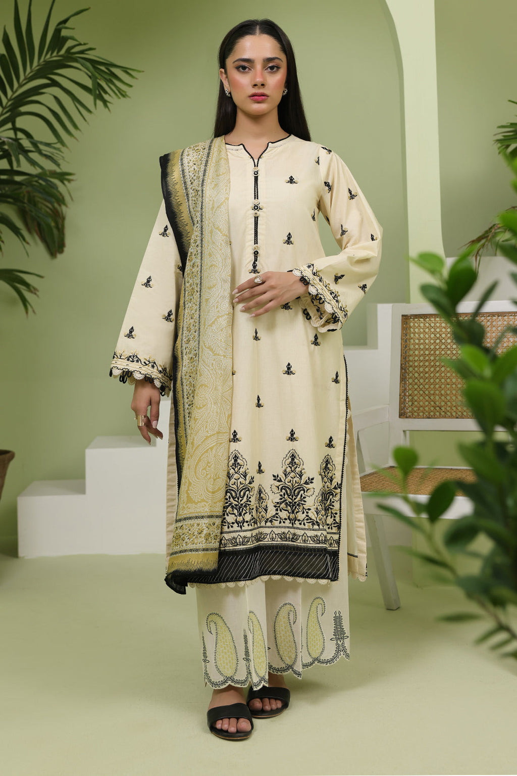 Zellbury | Unstitched 3 Piece Lawn | Embroidered Shirt Shalwar Dupatta - 1369 - Libasekhas