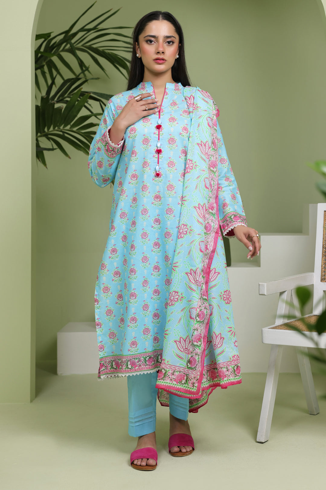 Zellbury | Unstitched 3 Piece Lawn | Shirt Shalwar Dupatta - 1571 - Libasekhas